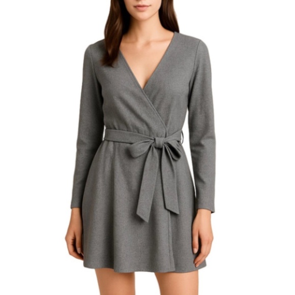 Club monaco grey faux wrap dress Wool Blend Office Dress Workwear SZ 8 - Picture 1 of 12